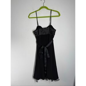 Snap Women’s Black Boho Cocktail Dress Satin Bow Rosette Trim Sz 7Junior